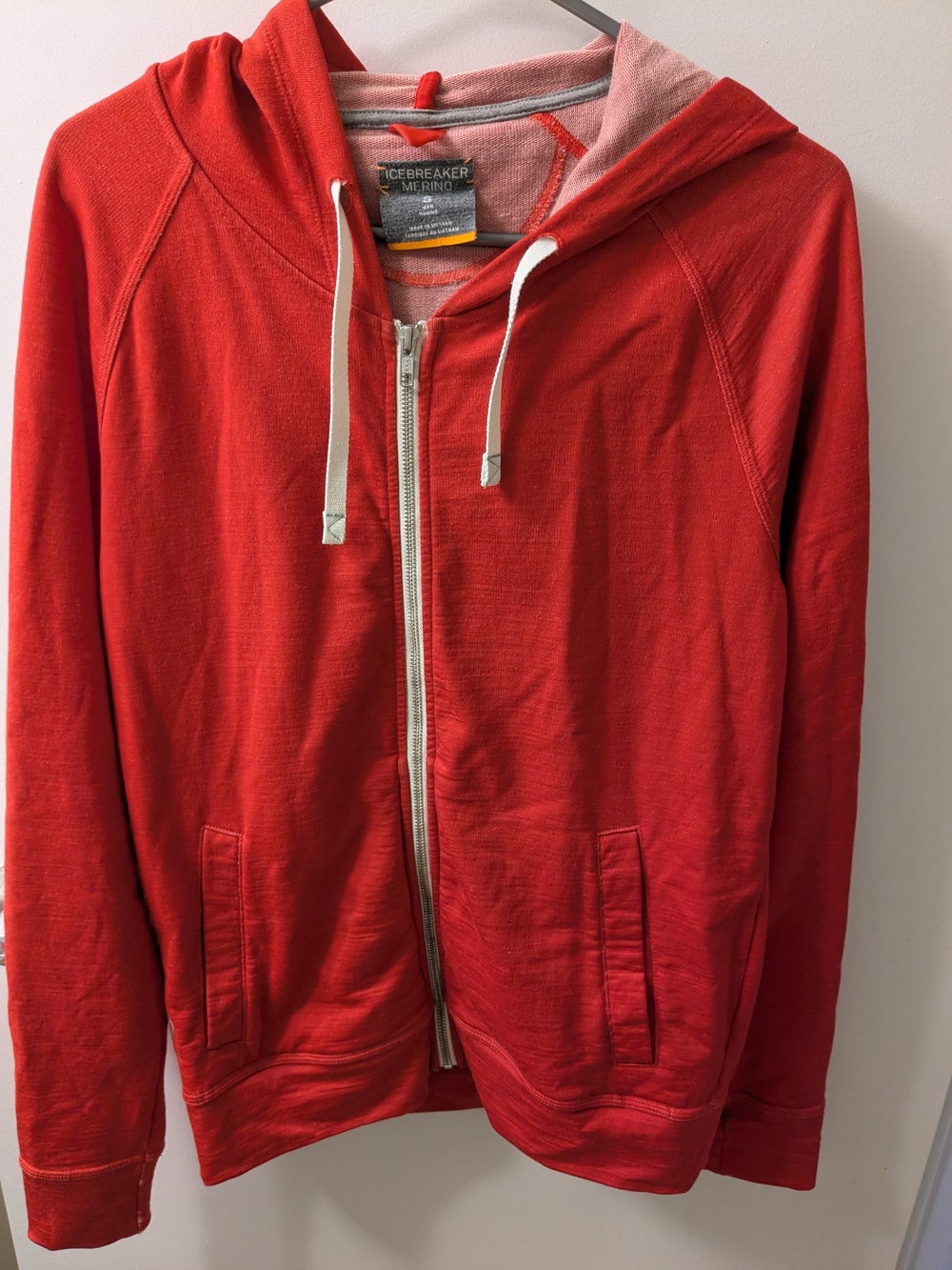 Icebreaker Men’s Red Merino Full Zip Hoodie Size Small